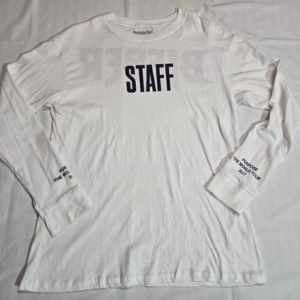 JUSTIN BIEBER PURPOSE 2017 WORLD TOUR WHITE T-SHIRT LONG SLEEVE MENS MEDIUM